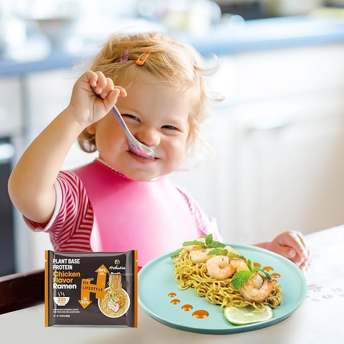 Hethstia High Protein Ramen Soup– 6 Pack Instant Ramen Chicken Flavor Plant-Based Protein (32g) Vegan Vegetarian Non-GMO Low Fat Air-Dried Non-Fried Egg-Free Dairy-Free Quick Meal