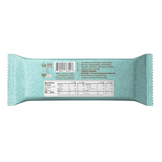 Missy J's Organic Carob Coconut Almond and Sea Salt Truffley Treats 12 Pack Vegan Gluten and Caffeine free Healthy Substitute for Chocolate Perfect for Snacks and Treats