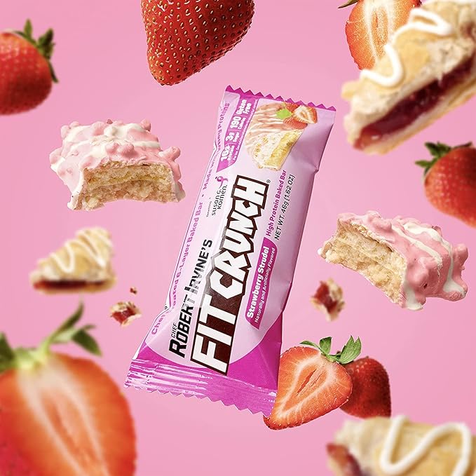 FITCRUNCH Snack Size Protein Bars 6-Layer Baked Bar 3g of Sugar &amp Soft Cake Core (18 Bars Strawberry Strudel)