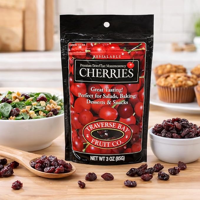 Dried Tart Montmorency Cherries Traverse Bay Fruit Co. 3 oz Bags (6-Pack) With Galley Grove Sugar-Free Breath Mints