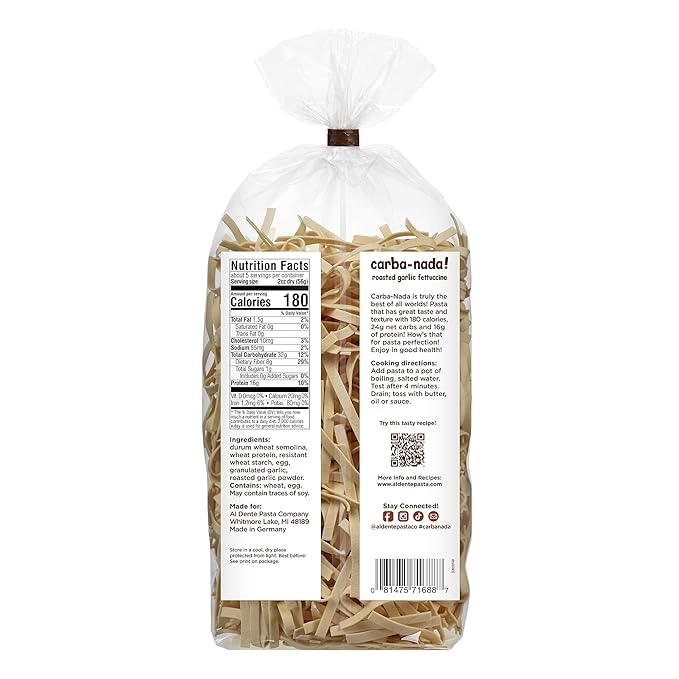 AL DENTE Carba-Nada Roasted Fettuccine Garlic 10 Ounce (Pack of 6) (lwrg)