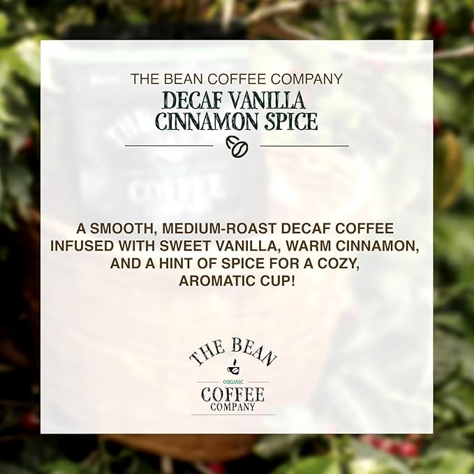 The Bean Organic Coffee Company Water Processed DECAF Vanilla Cinnamon Spice Medium Roast Ground Coffee 5-Pound Bag Café Molido Tostado Orgánico descafeinado