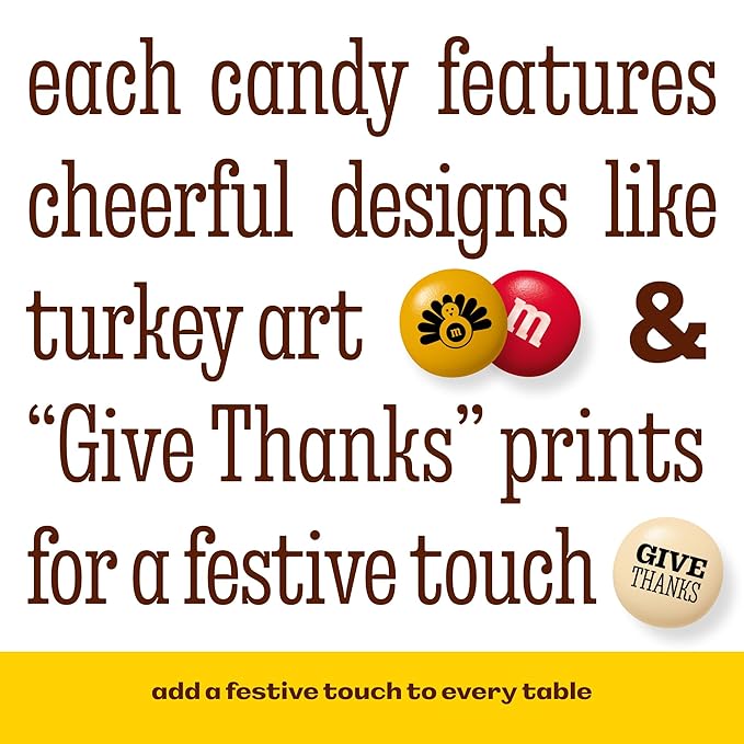 M&ampM'S Thanksgiving Candy Favors Set of 30 Mini Chocolate Pouches for Kids Turkey-Themed Snack Bags for Fall Table Decor Office Gifts Classroom Treats Dessert Buffets and Party Favors