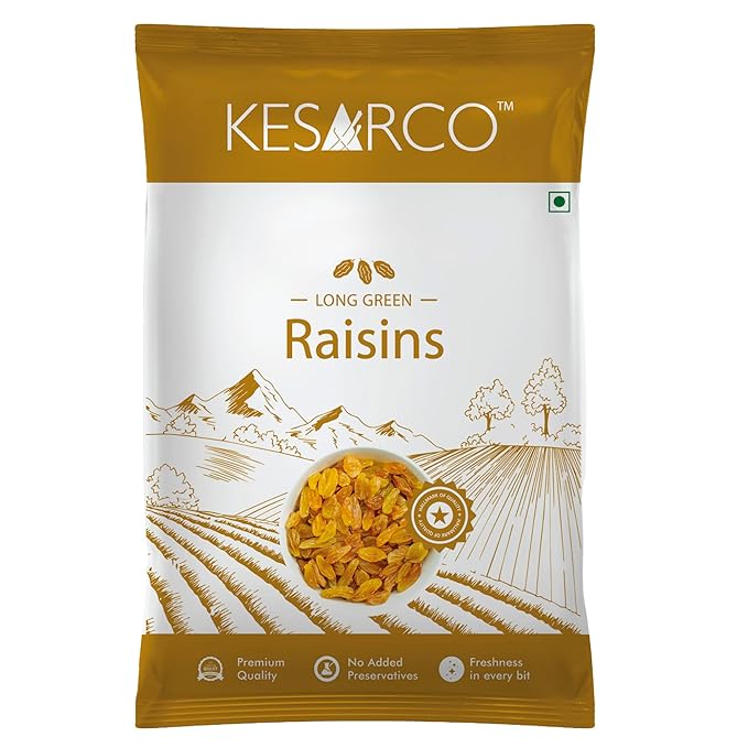 KESARCO Premium Seedless Green Raisins Kishmish Nutritious Rich In Iron Perfect alternate For Sugar-Laden Snacks(500 Gm)