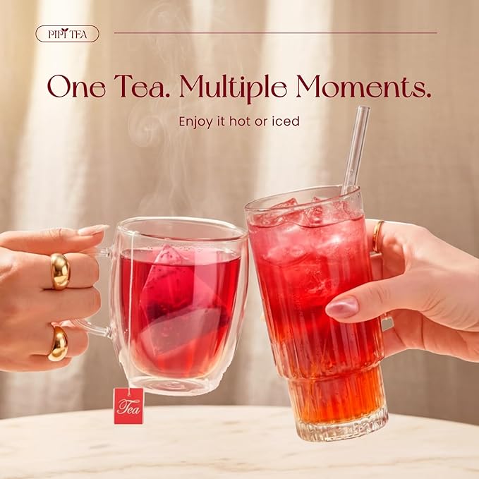 PiPi Tea Organic Hibiscus Tea Bags – Caffeine Free Herbal Tea Rich in Antioxidants Non-GMO &amp Vegan Sourced from Premium Hibiscus Flowers for Daily Wellness &amp Heart Health Support 60g