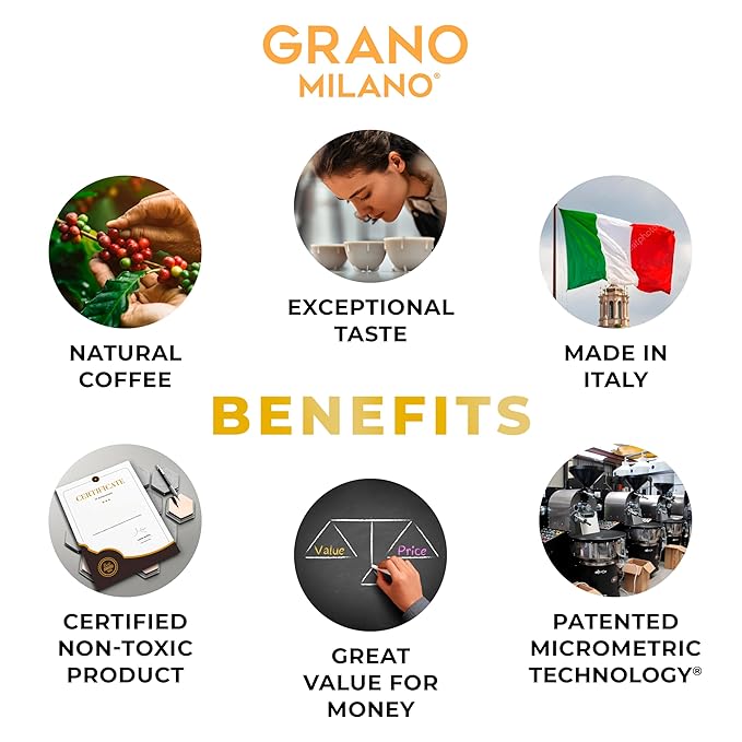 Grano Milano Cremoso Coffee Capsules - 100 Aluminum Coffee Pods Compatible with Nespresso Original line100% Arabica Medium Roast - Intensity 8/12 Made in Italy