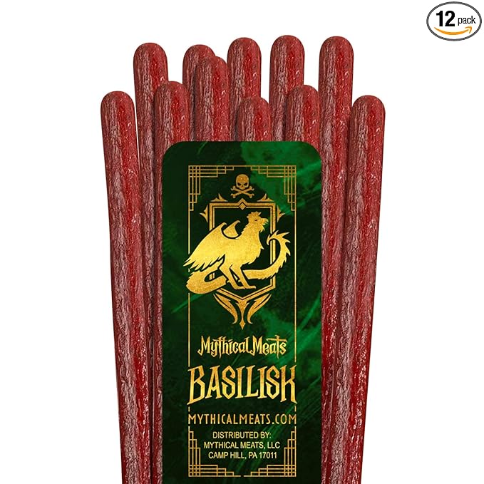 Mythical Meats Original Flavor (Basilisk) 12-Pack Snack Sticks – Alligator Mild with Pork and Beef – Dried &amp Dehydrated Meats Seasoned to Perfection – High Protein Snacks