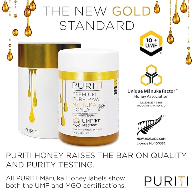 PURITI Manuka Honey MGO 300+ / UMF 10+ | 100% Pure Genuine Raw Manuka Honey | 8.8 Oz / 250g | Harvested Tested Certified and Packed in New Zealand