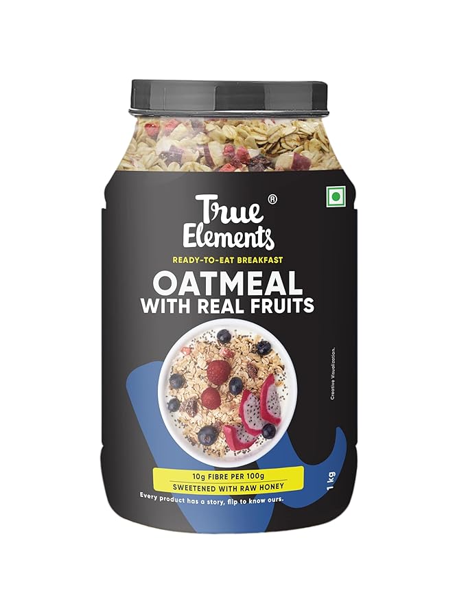 True Elements Whole Oatmeal 1kg - With Chia and Real Fruits Cereal for Breakfast | Diet Food for Weight Loss