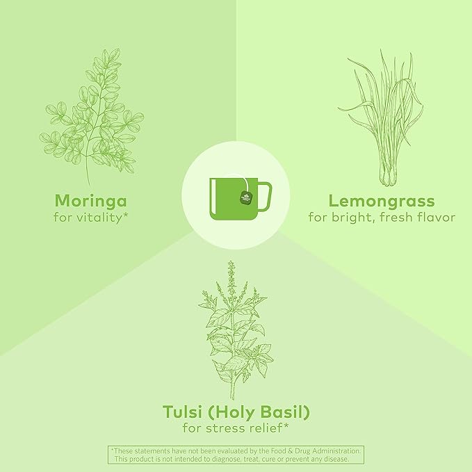 ORGANIC INDIA Tulsi Moringa Tea Bags - Holy Basil Lemongrass Moringa Leaves Stress Relieving &amp Nourishing Immune Support Tea Vegan Certified Organic Caffeine-Free - 18 Infusion Bags 6 Pack