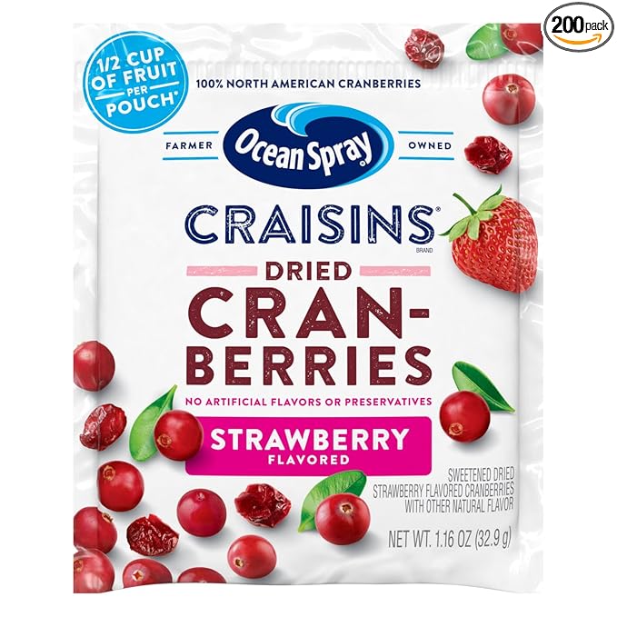 Ocean Spray Craisins Dried Cranberries Strawberry 1.16 Ounce (Pack of 200)