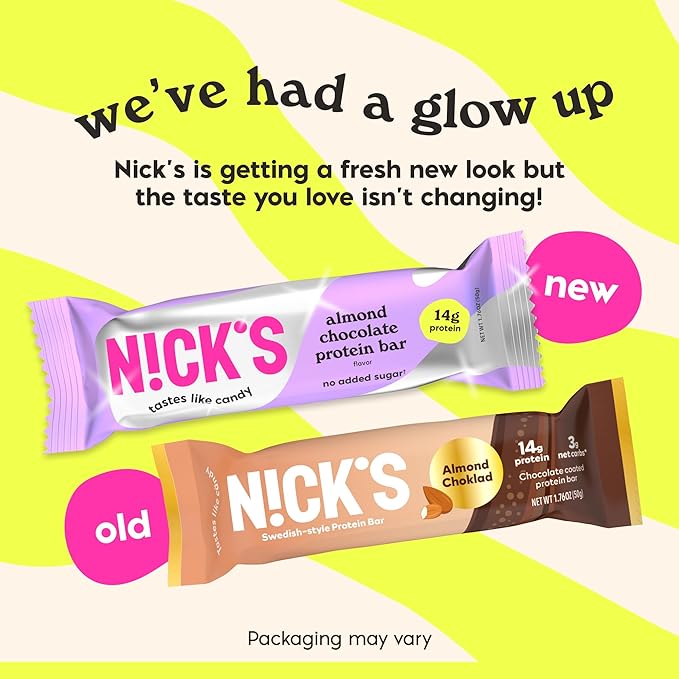 Nick’s Protein Bars Almond Chocolate – 12-Count Box | Protein-Packed Snack Low Calories Low Carbs Keto Friendly No Added Sugar (12 bars x 50g)