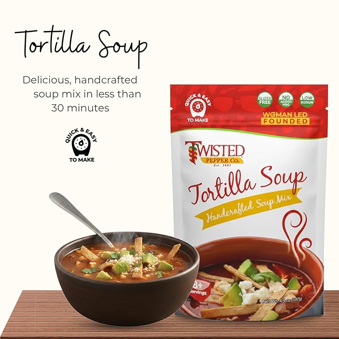 Twisted Pepper Co. Tortilla Soup Mix: Gluten-Free – Handcrafted Homestyle Soup – Bold Savory &amp Authentic Mexican Flavor Ready in 30 Minutes Serves 8 Add Chicken Cheese Corn &amp Tortilla Ch