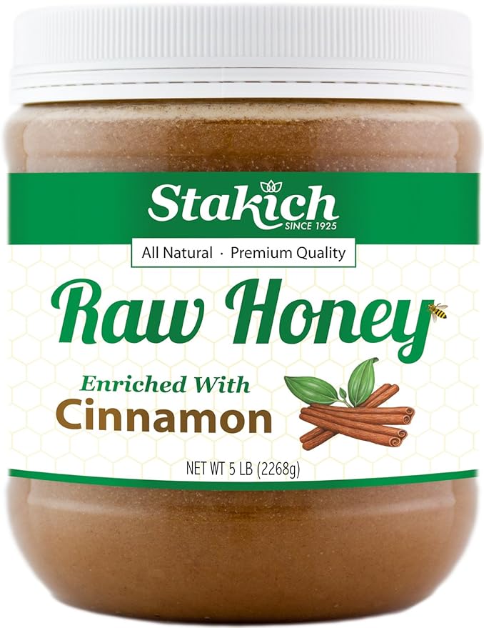 Stakich Cinnamon Enriched Raw Honey - Unprocessed Unheated - 5 Pound (80 Ounce)