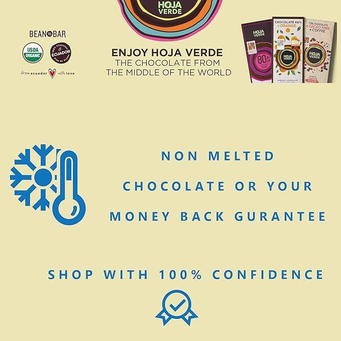 Hoja Verde Organic Dark Chocolate 72% Dark Chocolate and Mint I Vegan Gluten Free Soy Free Non GMO Paleo