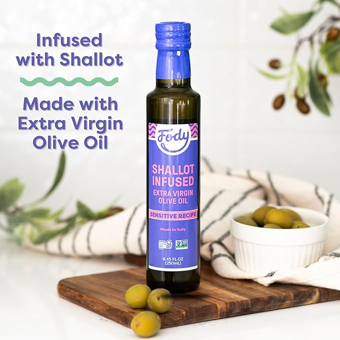 Fody Foods Shallot Infused Extra Virgin Olive Oil 8.45 Oz Low FODMAP Certified Gut &amp IBS Friendly Cold-Pressed Vegan Non-GMO Gluten Free Made in Italy