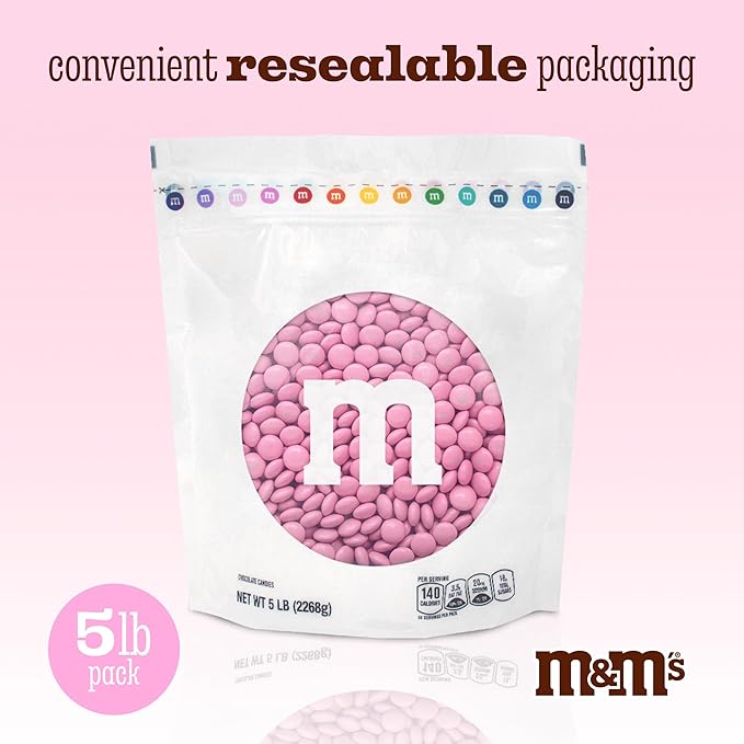 M&ampM’S WORLD Pink Milk Chocolate Candy 5lbs of M&ampM'S in Resealable Pack for Candy Bars Birthdays Baby Showers Gender Reveals It's A Girl Dessert Tables &amp DIY Party Favors