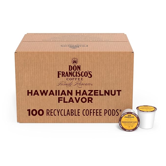 Don Francisco's Hawaiian Hazelnut Flavored Coffee Pods 100 Count Medium Roast Compatible with Keurig Brewers
