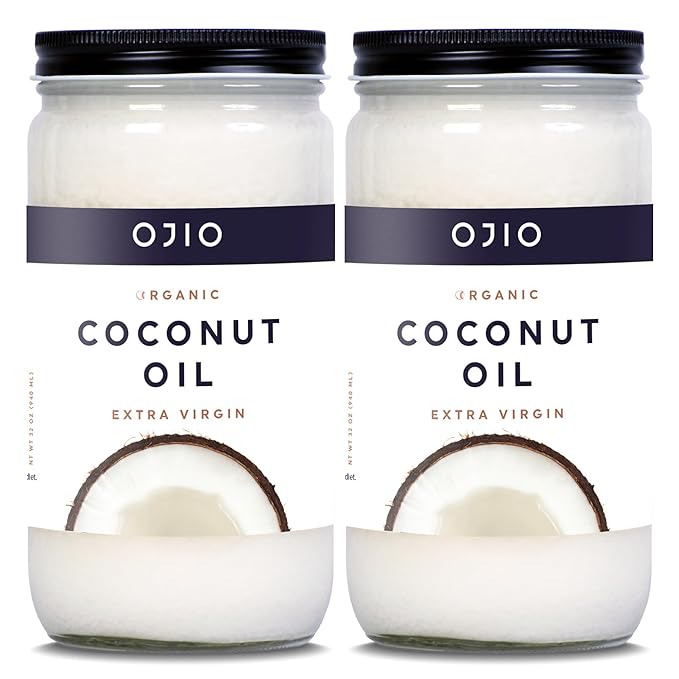 Ojio Virgin Coconut Oil – Unrefined Cold Pressed Extra Virgin Coconut Oil for Cooking Baking Skin &amp Hair Care – Gluten-Free Low-carb Keto &amp Paleo Friendly – 32 Fl Oz (Pack of 2)