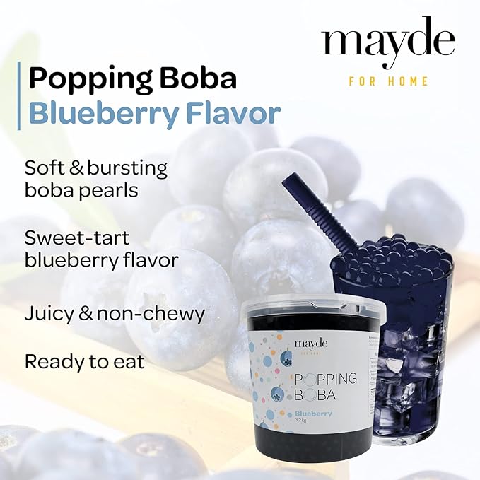 Mayde Popping Boba Pearls for Drinks Desserts &amp Breakfast Bowls - Bursting Blueberry Boba Popping Pearls (Blueberry Flavor 7 Pounds)