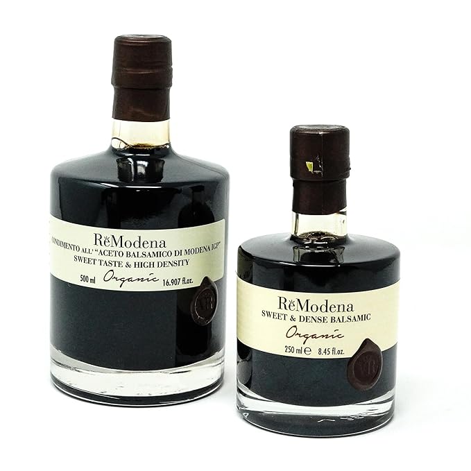 ReModena Organic Sweet &amp Dense Balsamic | Dressing Made with IGP Vinegar of Modena Italy | Traditional Aged in Oak Barrels | Natural Concentrated and Cooked Grape Must with High Density (16.9 fl