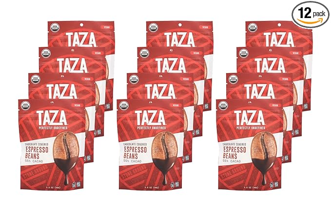 Taza Chocolate Organic Chocolate Covered Espresso Beans 55% Dark Chocolate Vegan 3.5 Ounce (12 Count)