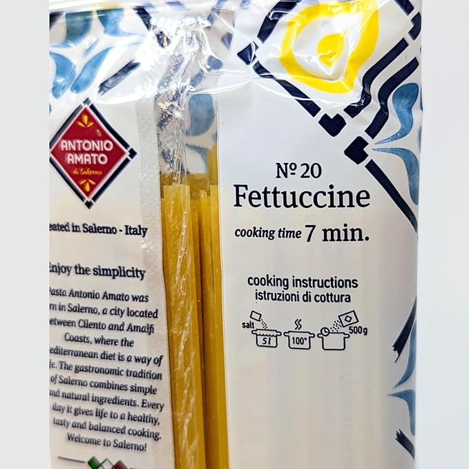 Antonio Amato di Salerno - NO.20 Fettuccine - (Pack of 5 5lb total weight) - pasta di semola di grano duro - durum wheat semolina pasta macaroni product - Authentic Italain Pasta - PRODUCT OF ITALY -