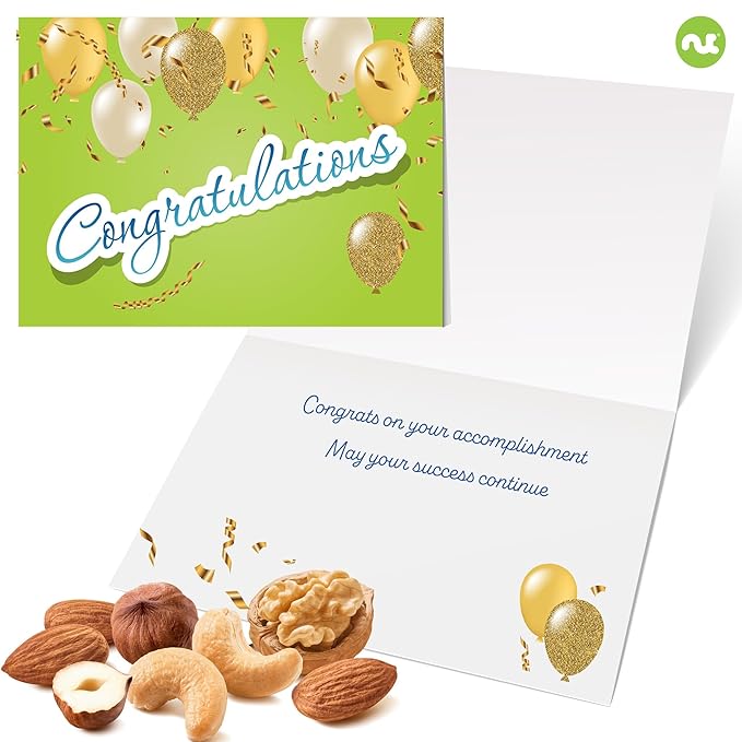 NUT CRAVINGS Gourmet Collection - Congratulations Nuts &amp Dried Fruits Tower Gift Basket with Congrats Ribbon + Greeting Card (12 Assortments) Food Arrangement Healthy Snack Food Assortments
