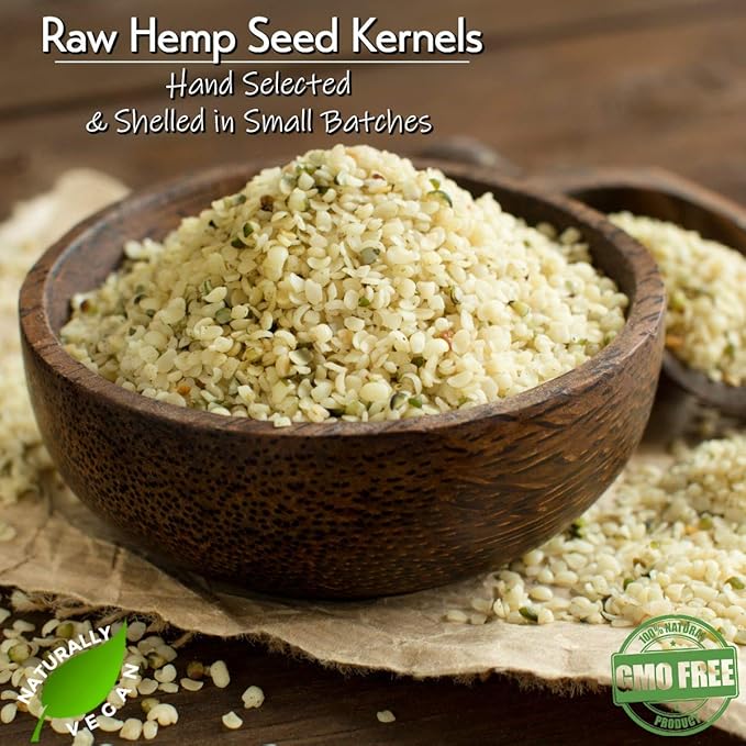 Gerbs Raw Hemp Seed Kernels 2 lbs. | Hulled No Artificial Additives Resealable Bag | Mild Nutty Taste | Top 14 Allergen-Free