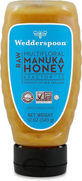 Wedderspoon Raw Premium Manuka Honey KFactor 12 12 Oz Unpasteurized Genuine New Zealand Honey Non-GMO Superfood Traceable from Our Hives to Your Home Convenient Squeeze Bottle