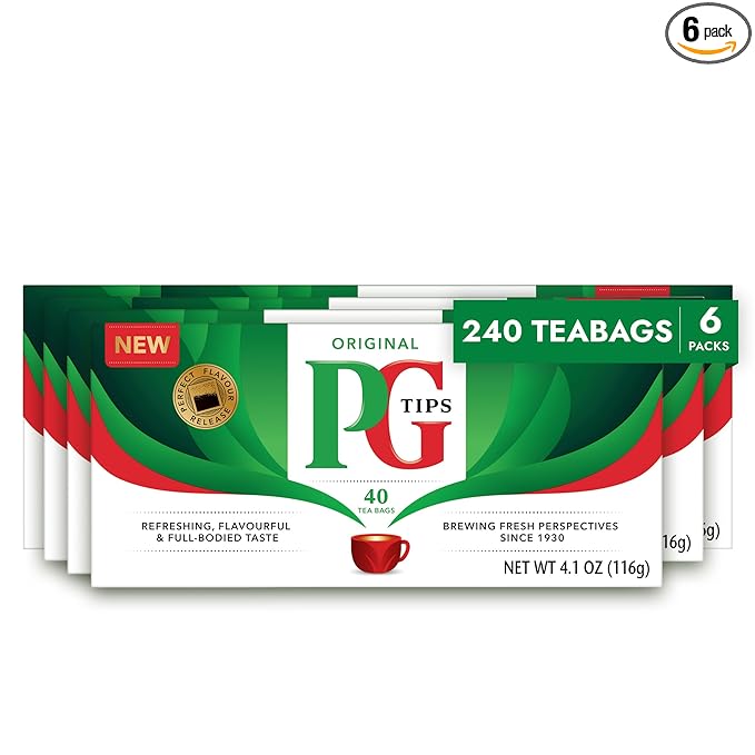 PG Tips Premium Black Tea For a Classic Caffeinated Beverage Black Tea Bags 240 Total Bags (40 Count - Pack of 6)