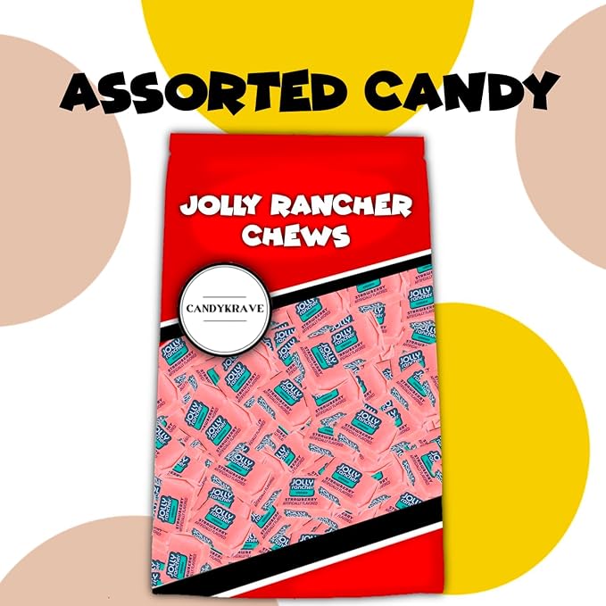 Jolly Ranchers Chews Candy - Watermelon + Strawberry Mix - 95 Pieces of Intense Fruity Blast - Individually Wrapped Delicious Candy Chews for Birthdays Easter Christmas &amp Pantry (1 lb)