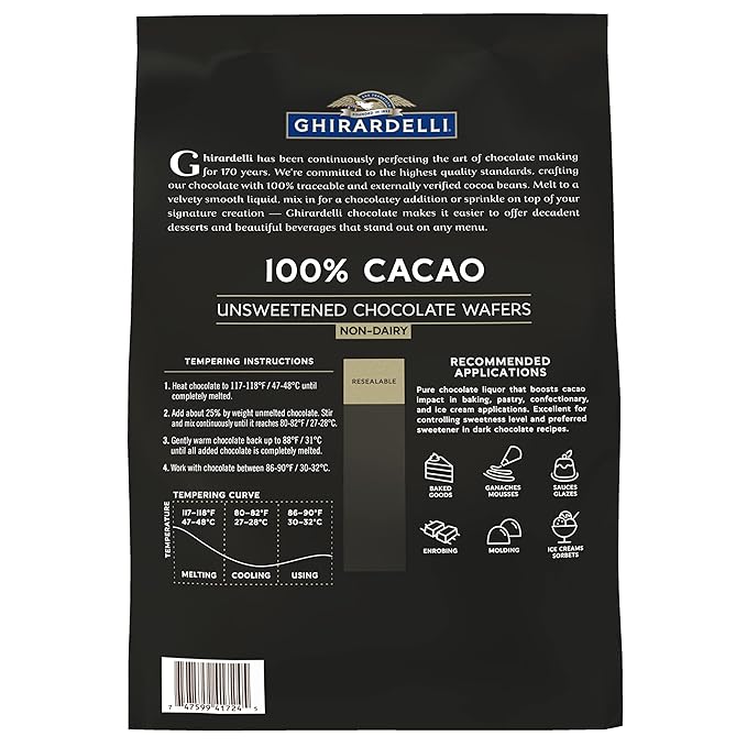 Ghirardelli Chocolate Company 100% Cacao Unsweetened Wafers 5lb. Bag (Pack of 1)