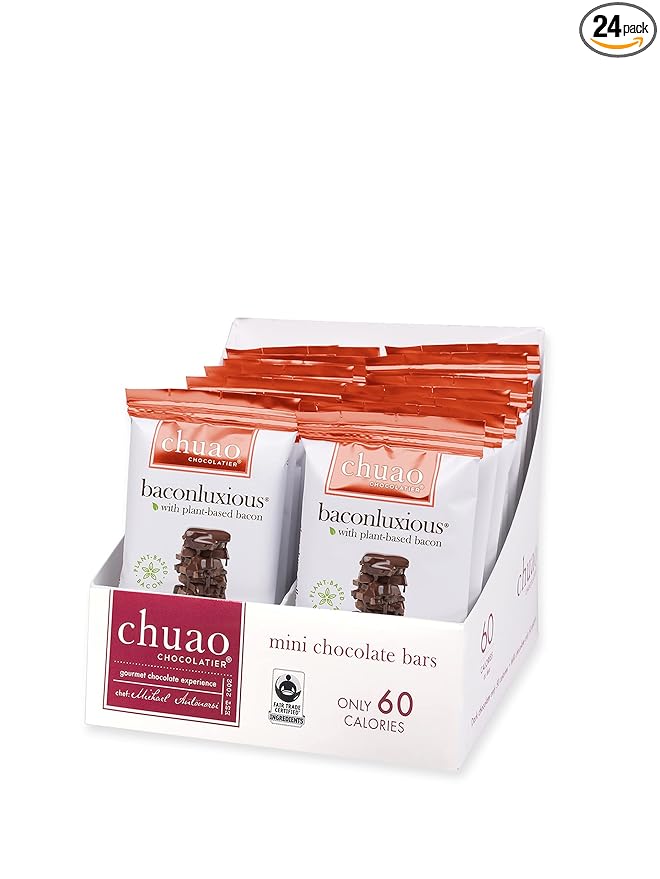Chuao Chocolatier Baconluxious Chocolate with Plant-Based Bacon Gourmet Milk Bars | Vegetarian | For Gift Baskets Birthday Thank You Care Package | 24 Pack 0.39 oz Each