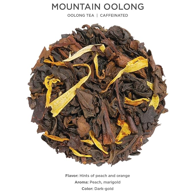 Tea Forte Mountain Oolong Premium Loose Leaf Caffeinated Oolong Tea Blend Canister Makes 35-50 Cups