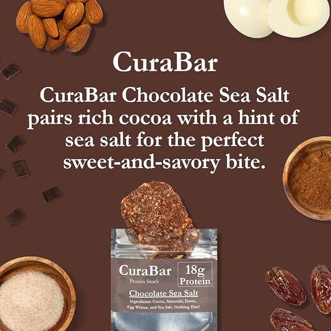 CuraBar Protein Bars – 17g Protein Low Carb Gluten Free Dairy Free Healthy Snack Seed Oil Free No Artificial Ingredients 12 Count Chocolate Sea Salt