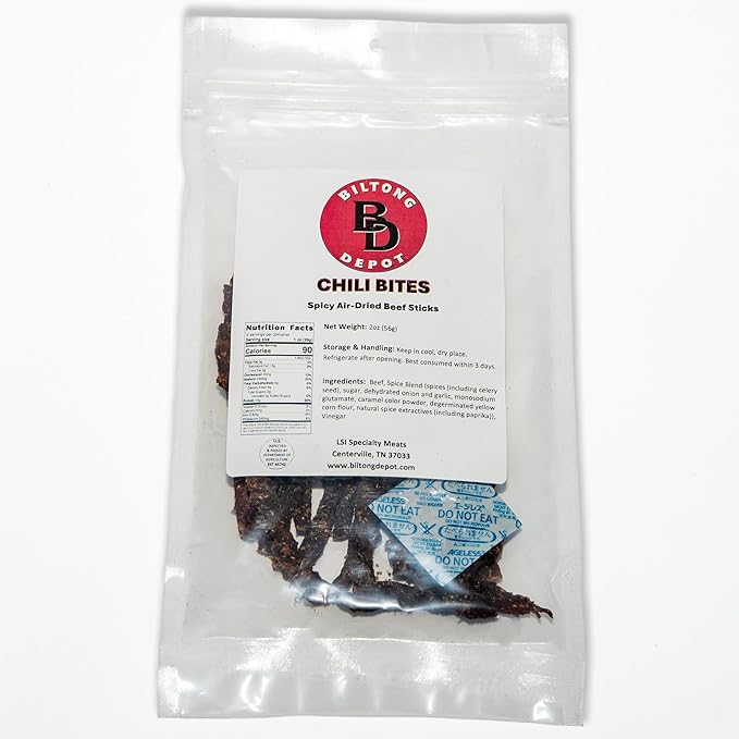 Biltong Depot Chili Bites - 2oz (3 Pack) | Thin Sliced Air-Dried Beef Sticks | Spicy Beef Jerky Snack | High Protein | Keto &amp Paleo Friendly | Zero Sugar | Gluten Free