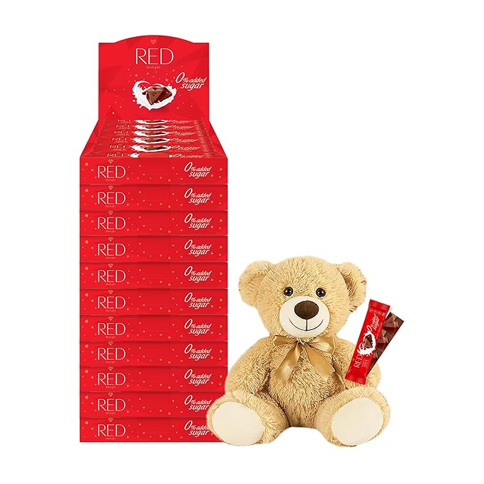 RED Delight®™ Milk Chocolate 12 Count Box of Grab N Go Travel Size Bars (0.92 Ounces Each) (11 Boxes - Total of 132 Bars + 14 Plush Bear)