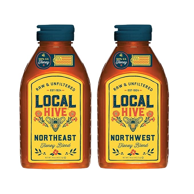 Local Hive Raw &amp Unfiltered Honey 2-Flavor Regional Bundle – Northeast &amp Northwest (16 oz Each) | 100% Pure U.S. Honey | Distinct Regional Floral Profiles | Natural Sweetener for Tea Baking &