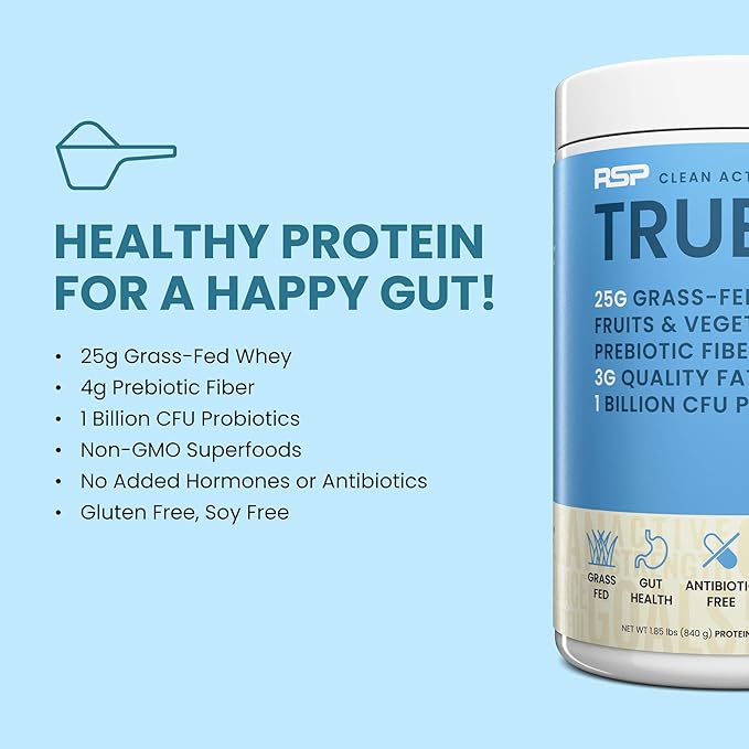TrueFit High Fiber Protein Powder Grass-Fed Whey Meal Replacement Shake with Prebiotics Probiotics &amp Organic Superfoods Keto Friendly Gluten Free