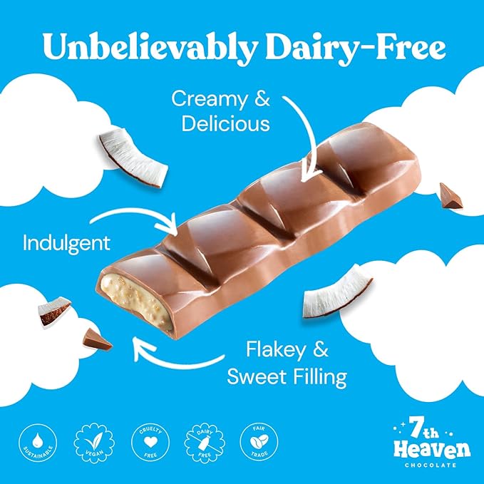 7TH HEAVEN Vegan Chocolate Snack Bars Variety Flavor Chocolate 100% Dairy-Free Kosher Sustainable Fair Trade Cocoa 1.6 oz each 8 Packs