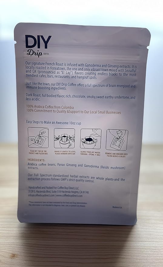 DIY Drip Coffee Brain Fuel French Roast Colombia Single Serve - 5 PACKS x 4 200gram $1.50 per serving. BUY 2 QTY OR MORE GET $5 REBATE. NO ACTION REQUIRED