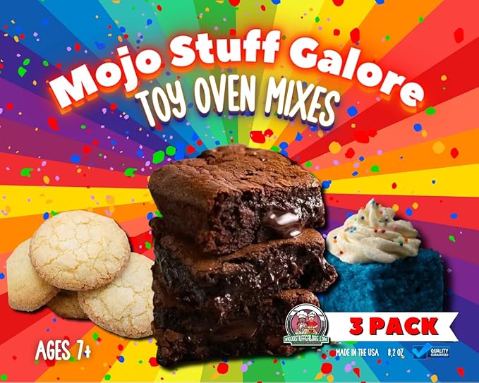 Mojo Stuff Galore Mojo's Children's Easy to Bake Oven Mixes | Play Toy Oven 3 Pack Mega Refill | Cupcakes Cookies Brownie Ultimate Baking Supplies | Super Pack Net Wt 7.4 oz