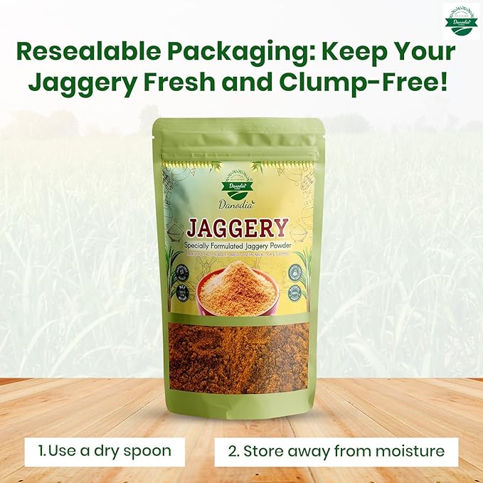Danodia Foods Organic Jaggery Powder (2 lbs/950G) | Gluten Free Traditionally No Anti Caking Agent No Additives | Unique Sugar Substitute Best Of Indian Sweetener (Resealable Pouch)