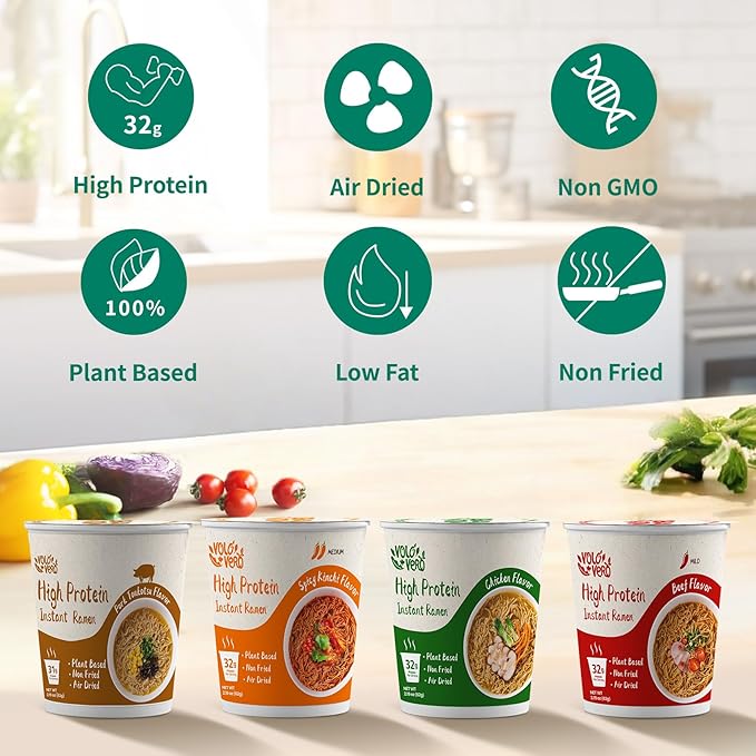 VOLO VERO High Protein Ramen Cups 14-Count Variety Flavors Plant-Based Vegan Non-Fried Low Fat Quick and Convenient Meals
