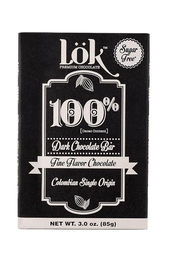 Lök Foods Dark Chocolate Bar 100% Cacao | Fair Trade Kosher Gluten Free Vegan Bean-to-Bar Sugar-Free No Sugar Alcohol No Artificial Sweetener Keto Friendly Low-Carb Paleo | 3.0 Ounce 3 Pack