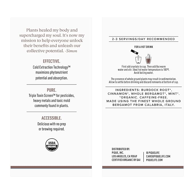 Pique Organic Cinnamon Spice Herbal Tea Crystals - Caffeine-Free Fasting Tea for Healthy Digestion Warming Cinnamon Supports Healthy Metabolism - 28 Single Serve Sticks (Pack of 1)