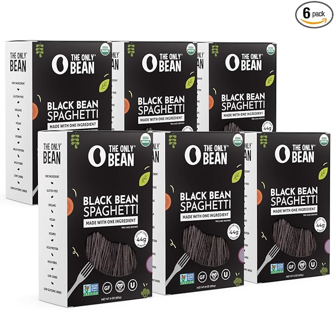 The Only Bean - Organic Black Bean Spaghetti Pasta - High Protein Keto Friendly Gluten-Free Vegan Non-GMO Kosher Low Carb Plant-Based Bean Noodles - 8 oz (6 Pack)