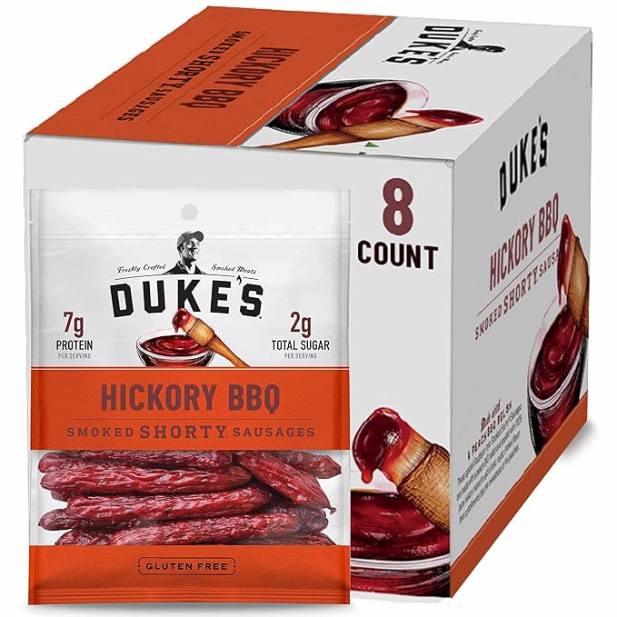 Duke's Pork Hickory Peach BBQ Smoked Shorty Sausages 7g Protein Per Serving Easter Basket Stuffer for Men 5 oz. (Pack of 8)