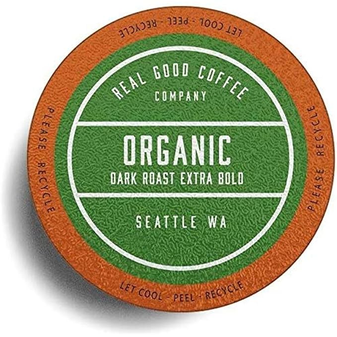 Real Good Coffee Company - Single Use Coffee Pods - Extra Dark Organic Coffee - Compatible with Keurig 2.0 Brewers and K-Cups - Recyclable Cups and Packaging - 72 Count